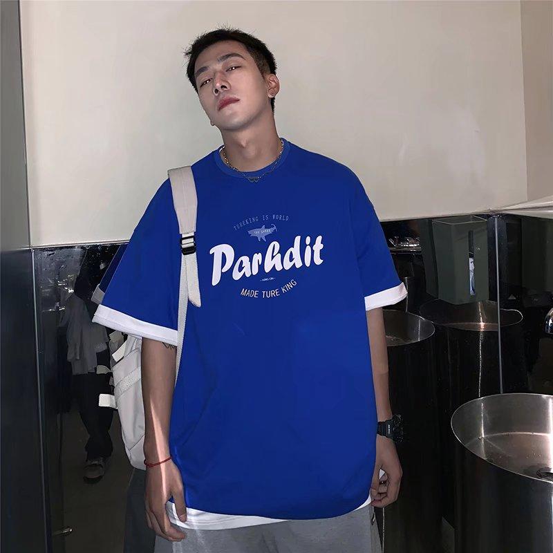 

Футболка с короткими рукавами для мужчин 2024 года, модная, с рукавом пять дюймов, универсальная, повседневная, свободная, студенческая, с короткими рукавами, повседневная, модная, с принтом 4XL темно-синий