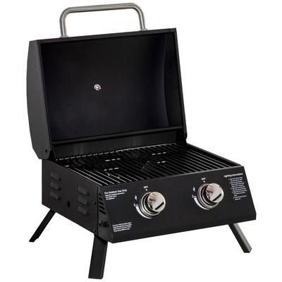 Portable Tabletop Gas Barbecue Folding Legs - 2 Burners 5 kW - Camping Gas Barbecue - Grill