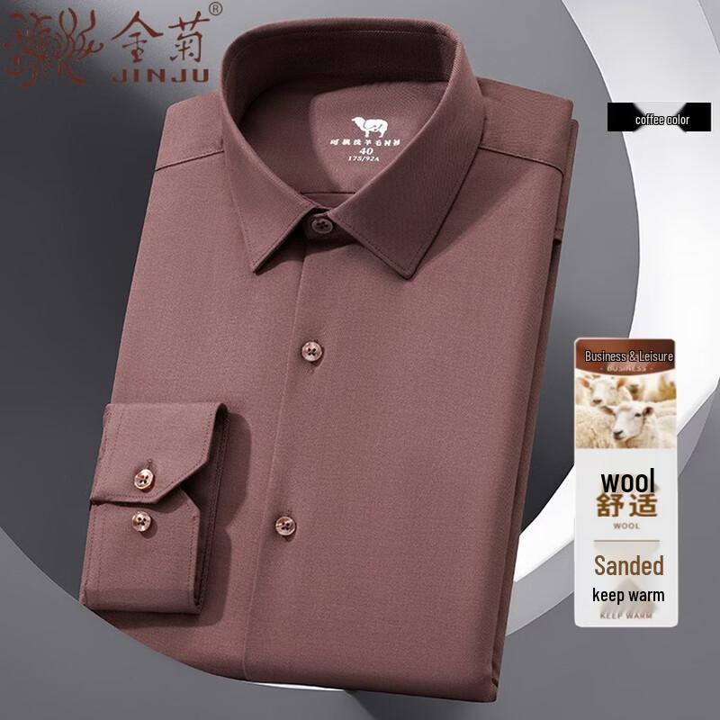 Jinjv Men s Non-Iron Brushed Wool Blend Business Casual Long-Sleeve Shirt 41