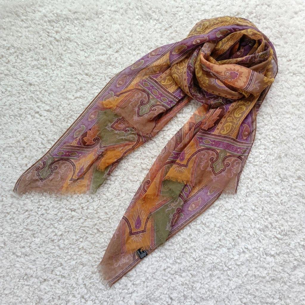 Used ETRO Silk Paisley Pattern Scarf Stole Made in Italy Multicolor Large