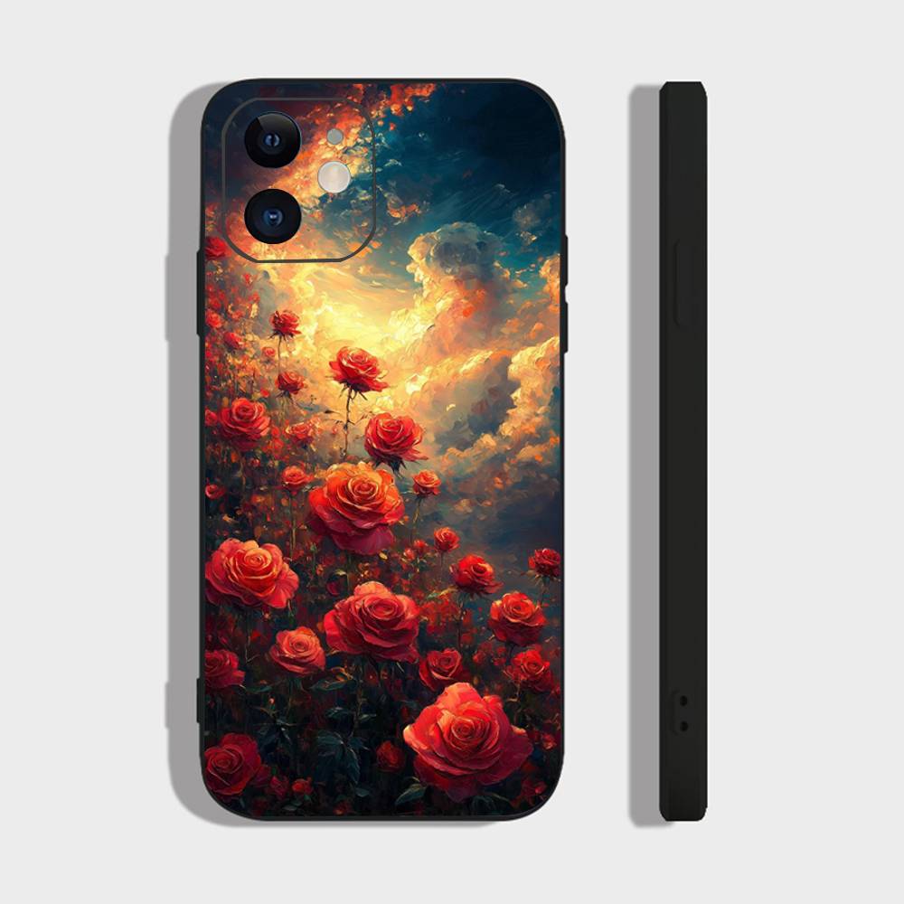 

Rose Sea Phone Case For IPhone 17 Air 16 15 14 13 Pro Max 11 12 Black Silicone Cover IPHONE 11PRO