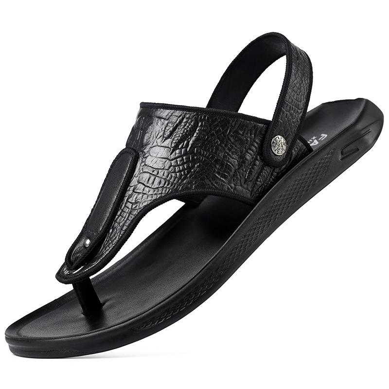 Foreign trade summer men's cowhide cool slippers 2025 new leather non-slip outdoor youth Korean version of flip-flops tide