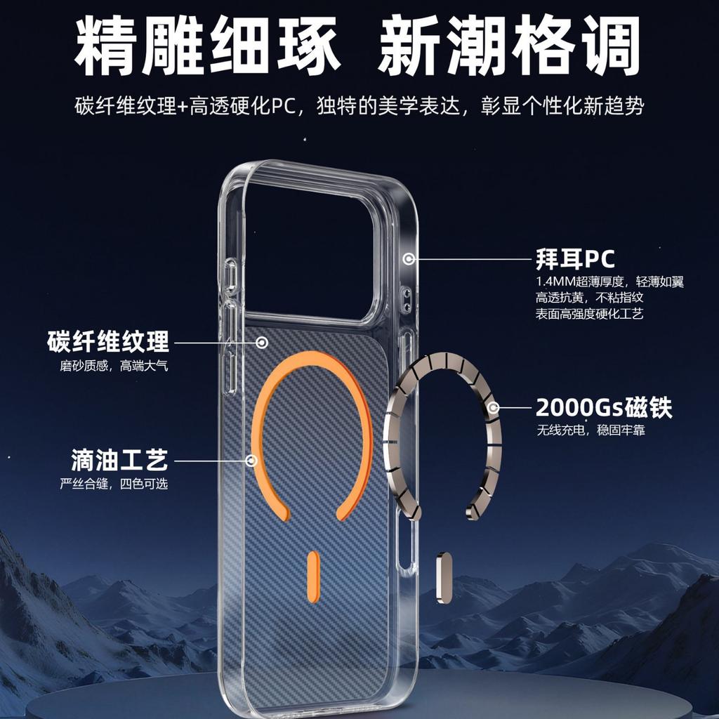 Applicable To iPhone11PM Magnetic Transparent Mobile Phone Case Apple 11 All-inclusive PC Carbon Fiber Texture Magnetic Mobile Phone Case