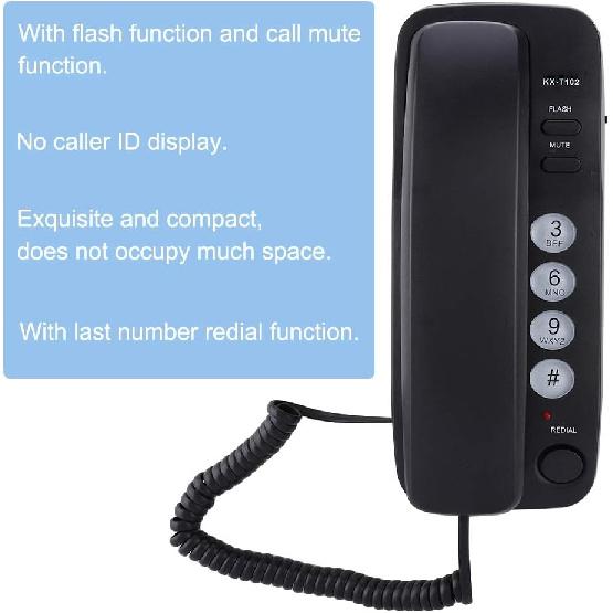 Wall Mount Landline Telephone Extension No Caller ID. Home Phone for Hotel y Family Business Telephone for Hotel and Family.(Black)
