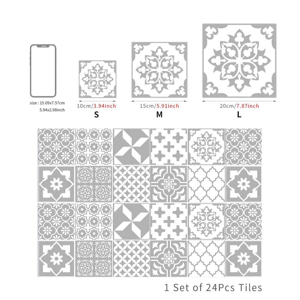 24Pcs/Set Mandala Style Ceramics Wall Sticker 10/15/20cm Waterproof Tile Decoration Film Moisture-proof Non-slip