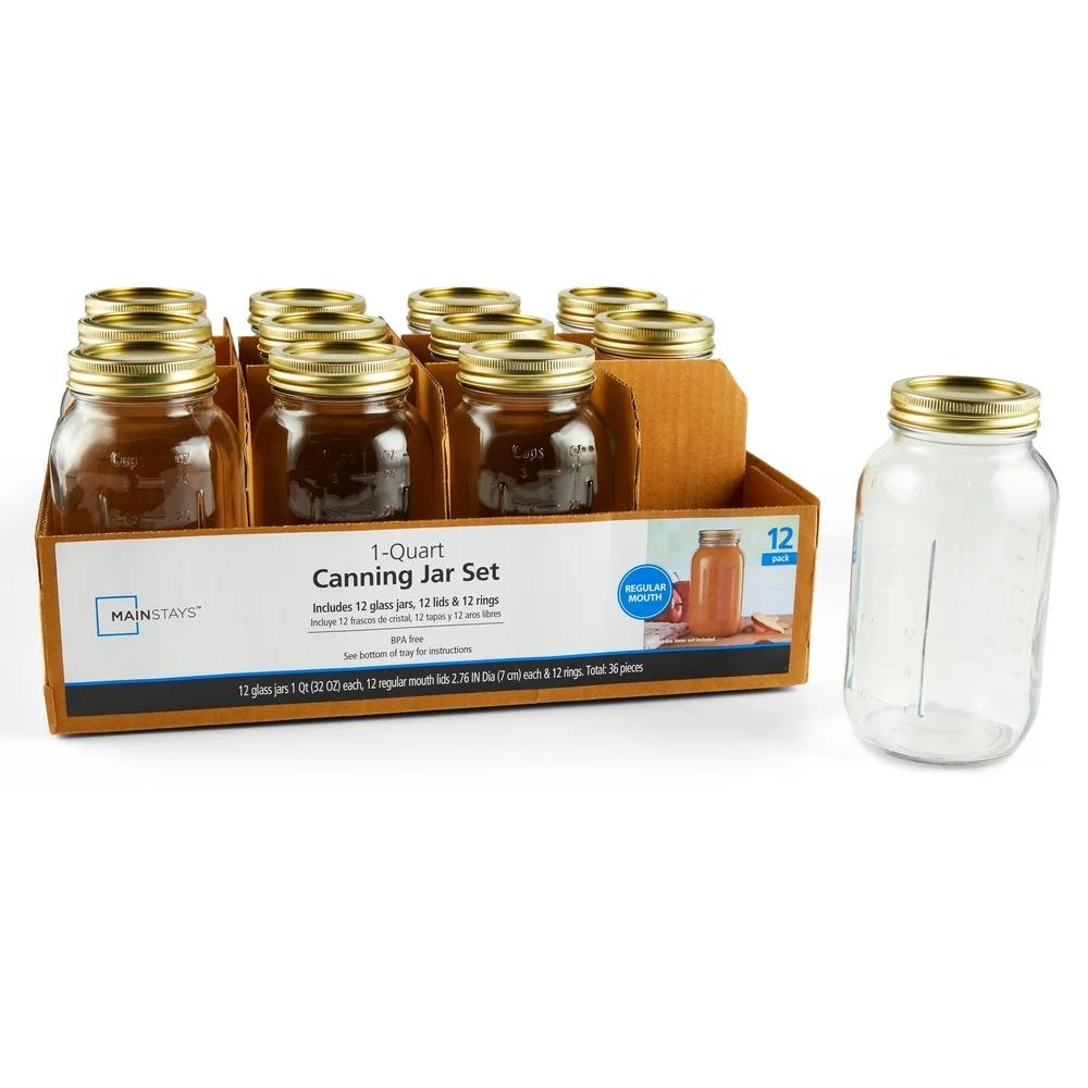 12 Pack 1 Quart Glass Canning Jars with Lids and Rings Airtight Regular Mouth Dishwasher Safe Food Storage Preserving