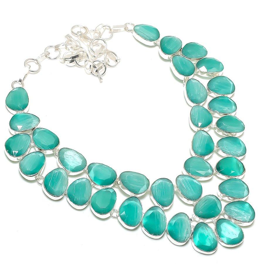 

Натуральный зеленый камень Монализа 925 стерлинговое серебро ювелирное ожерелье 18 G2m50