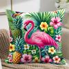 pc D Flat (Pillow Not Included) Pink Flamingo Tropical Pineapple Hibiscus Cushion Cover Short Plush Summer Decor Throw Pillow