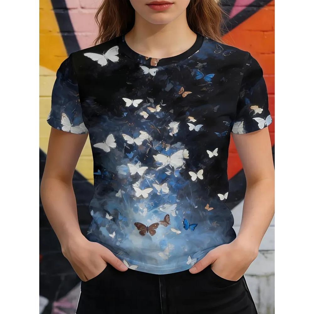 Beautiful Retro Colorful Creative 3D Printed Short Sleeved T-shirt Fashionable Comfortable Soft Breathable Large Loose Womens T-shirt