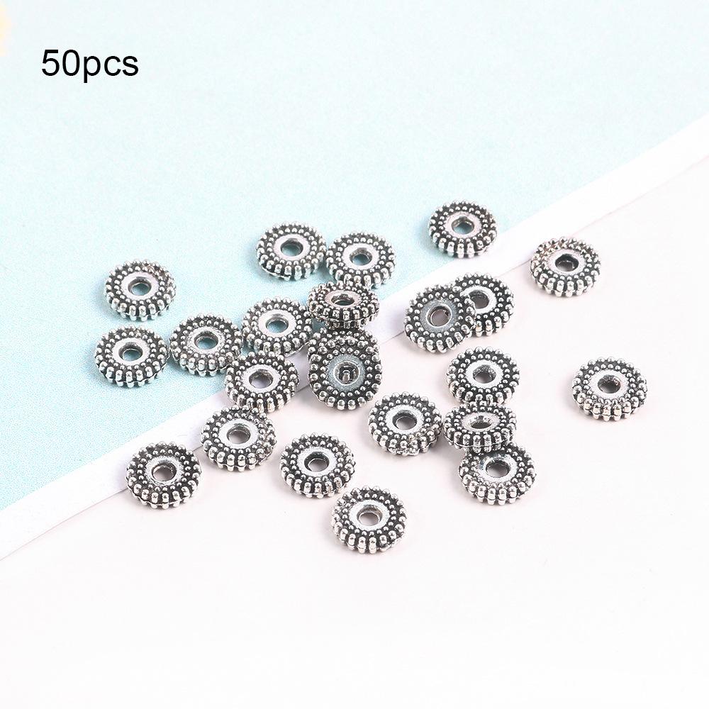 Retro Alloy Hidden Silver Large Hole Spacer Bead Bucket Bead Straight Hole Diy Beaded Necklace Bracelet Jewelry Accessories Material