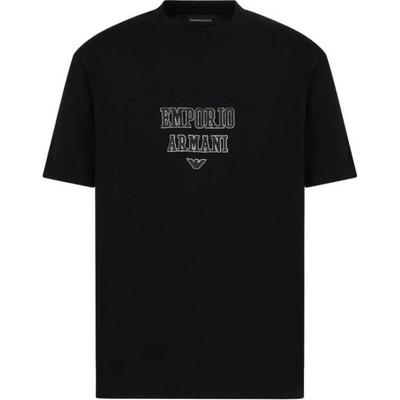 Emporio Armani Pánské tričko s kulatým výstřihem a krátkým rukávem, vzor s logem písmen, Černá 6D1TQ9-1JWZZ-00B6