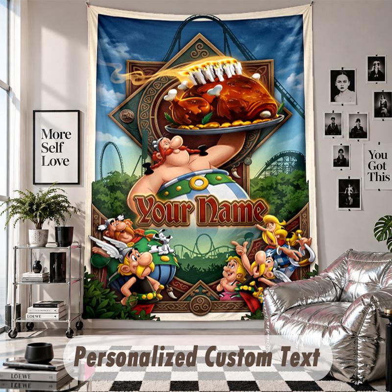 Wandbehang mit individuellem Namen & Text, Asterix & Obelix Dekorationstuch für Schlafzimmer