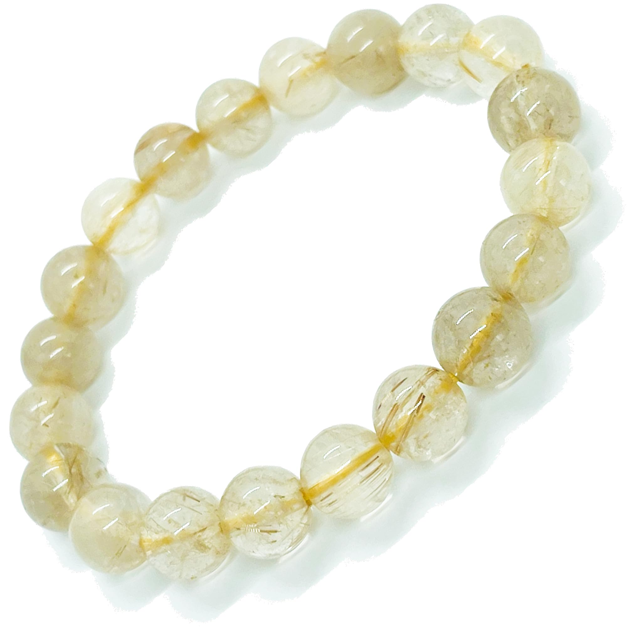 

Rutilated Power Quartz with Rutile [hibikurasu] Quartz, Fortune, Stone, Bracelet, Rosary, (9-10мм) золотой