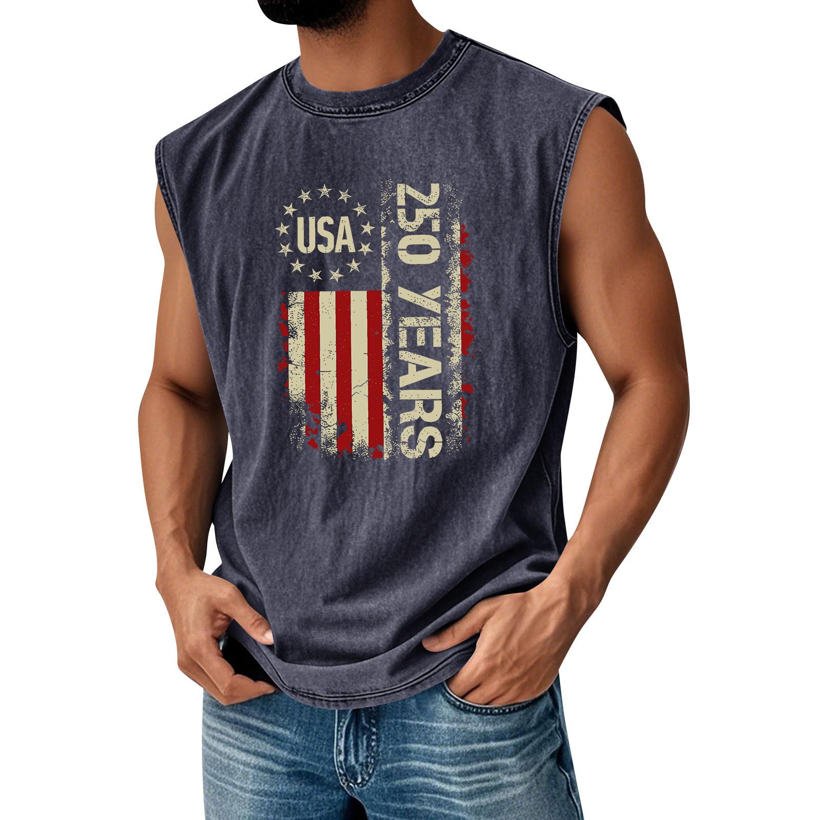 

Men’s Sleeveless Muscle Tank Top with USA 250 Years Print Crew Neck Casual Fit Lightweight Summer Shirt for Everyday Wear L чёрный