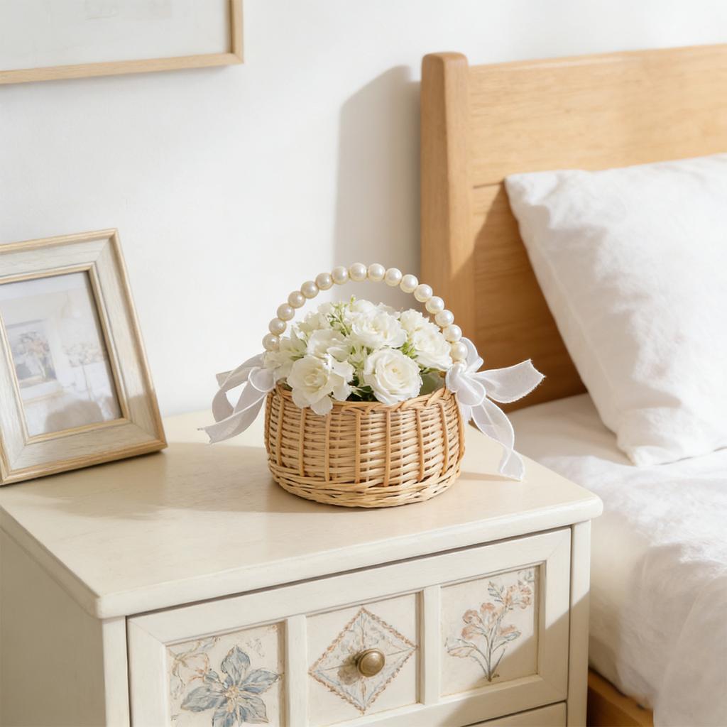 Flower Girl Basket Small Wicker Basket With Handle, Easter Petal Candy Storage Basket, Garden Home Decoration Flower Weaving Basket