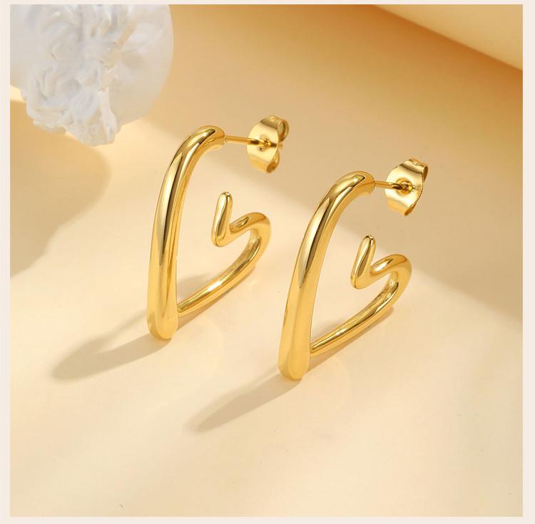 Love Shape Heart Earrings For Women Stainless Steel Ear Hoops Gold Plated Jewelry