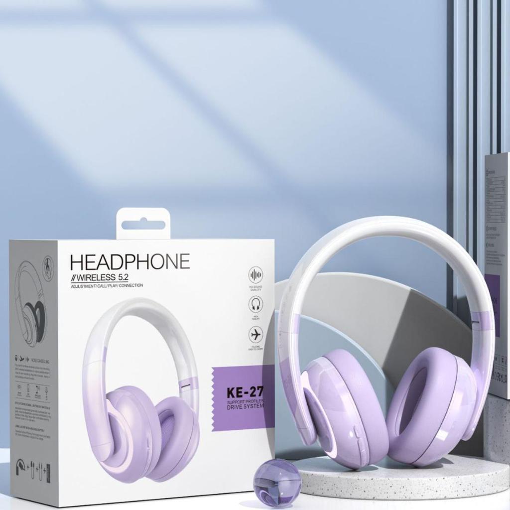 KE-27 Over-Ear Bluetooth 5.3 Headphones: Low Latency, Dopamine Color, Rubber Full-Coverage Ear Cups