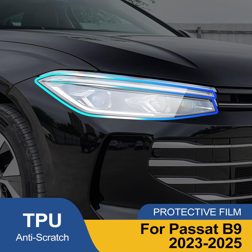 For Passat B9 2025-2025 Smoke Black High Gloss Pre-Cut TPU Car Headlight Protective Film PPF Anti-Scratch Vinyl Wrap Cover Kit