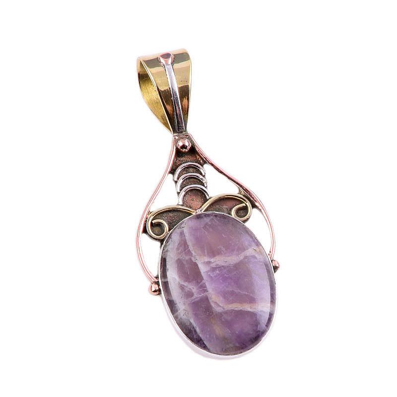 Natural Tiffany Stone 925 Solid Sterling Silver Gift TwoTone Pendant 1.75" b4P78
