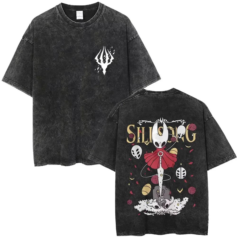 Washed Vintage Game Hollow Knight Merch T-shirt Men Women Casual Oversized Cotton T-shirts Male Cosplay Cartoon Lover T Shirts
