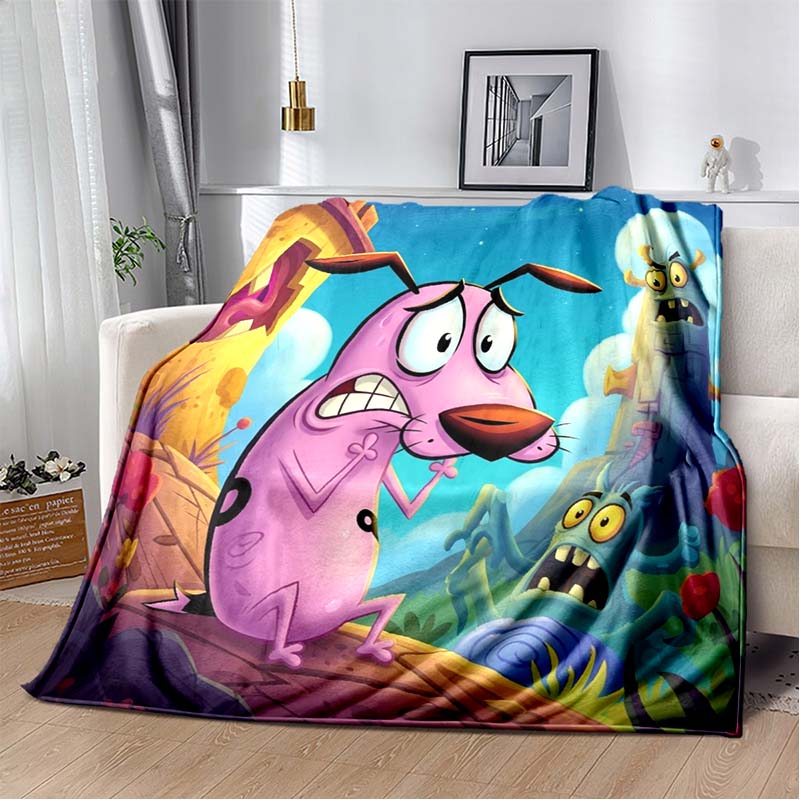 Courage The Cowardly Dog Cartoon Print Flannel Throw Blanket Soft Warm Sofa Bed Cover For Animation Fans Kids Bedroom Living Room Decor Gift