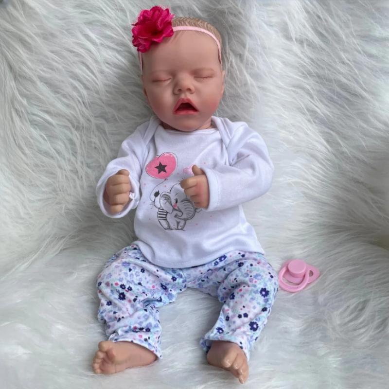 Lebensechte 18'' 46 cm wiedergeborene Kleinkindpuppe mit vollem Vinylkörper, schlafendes Mädchen, Zwilling, weiche Baumwolle, Frühgeborenenpuppen für Kinder, Geburtstagsgeschenk, LOL-Spielzeug