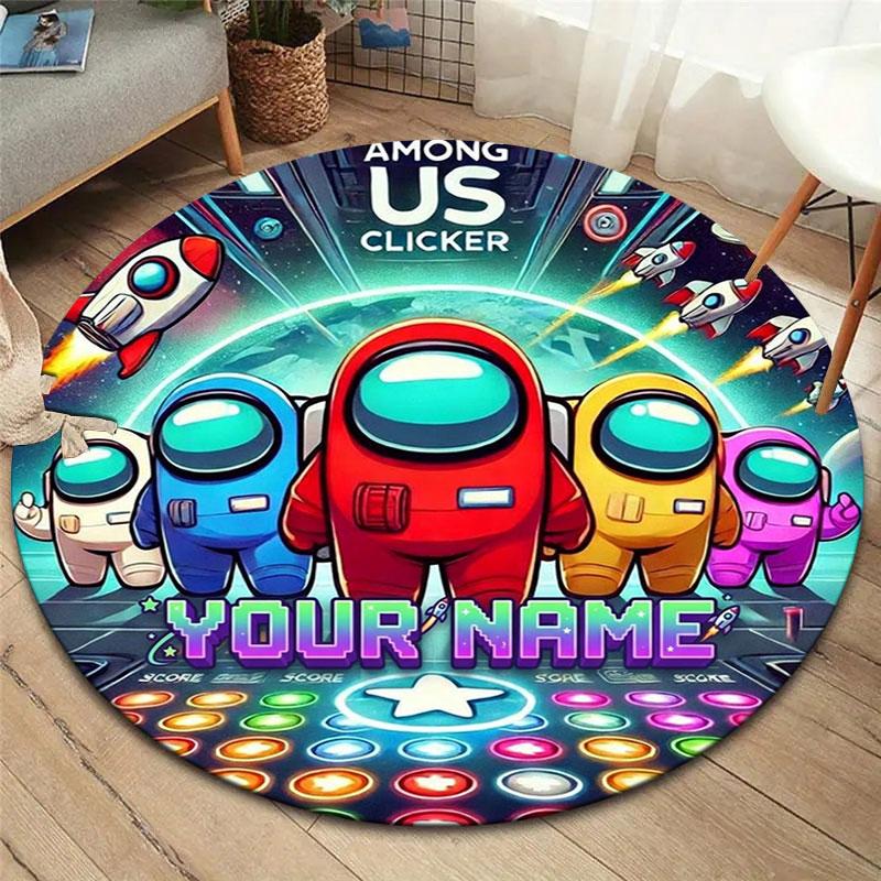 Among Us Custom Name Round Area Rug,Carpet Rug for Living Room Bedroom Sofa Playroom Decor,Non-slip Floor Mat