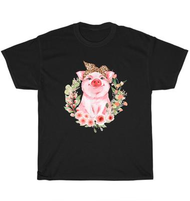 Pig With Leopard Headband Flower Pigs Farm Animal Lover T-shirt Unisex Tee Gift