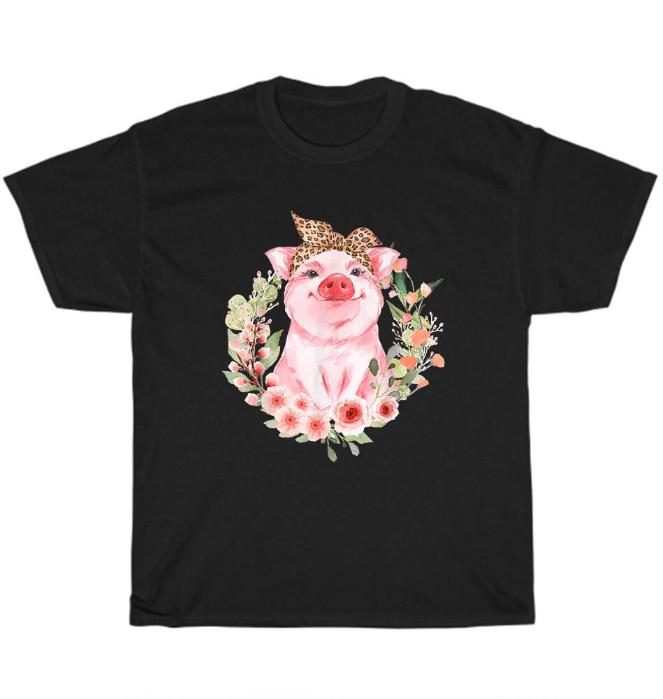 

Pig With Leopard Headband Flower Pigs Farm Animal Lover T-shirt Unisex Tee Gift XL