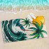 Vibrant Watercolor Palm Tree Wave Print Beach Towel, Soft Quick Dry Oversized Bath Towel, Tropical Summer Accessory 1pcs
