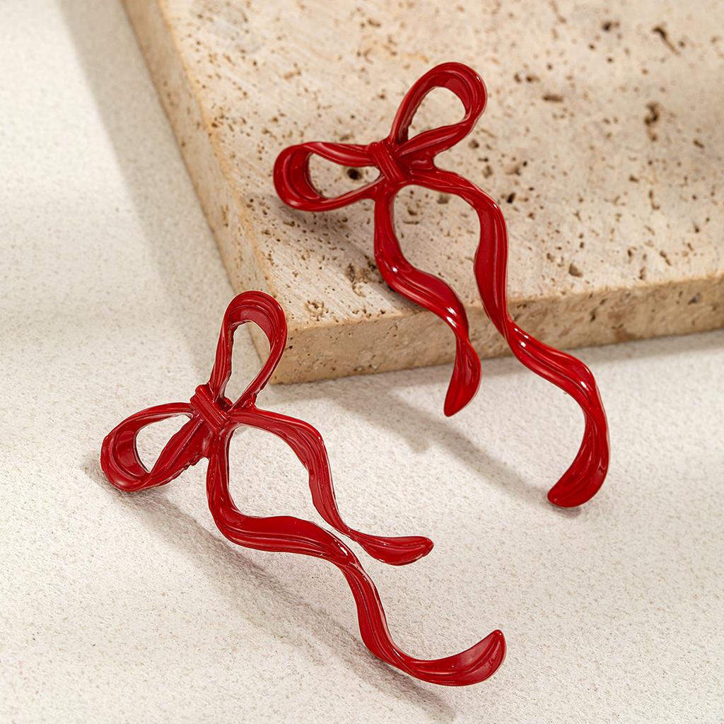 1 Pair of Fashionable and Elegant Red Ribbon Bow Earrings, Valentine's Day Style Earrings