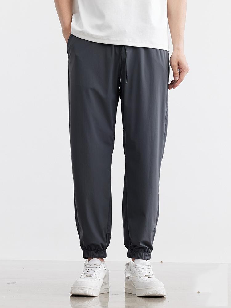 

Мужские спортивные брюки Ice Feeling Quick Dry с четырьмя эластичными сторонами, тонкие повседневные брюки со шнурком, не мнется, рабочие брюки, брюки для отдыха XXXL темно-серого