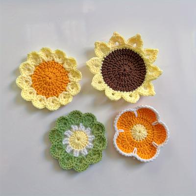 Handmade Sunflower Coasters, Crochet Exquisite Heat Insulation Mats with Meal Mats, For Cups of Different Sizes, Home Decor