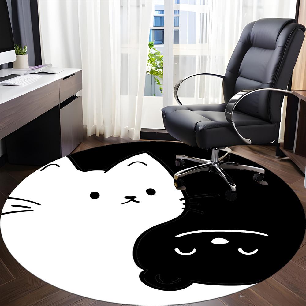 1PC Moon Cat Office Round Area Rug, Mat Suitable For Office, Under Office Chairs Bedroom Living Room Home Decor, Room Deco