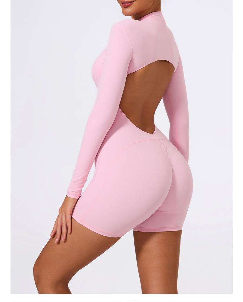 Xiga European & American Style Half-Zip Cutout Back Peach Butt Long Sleeve Yoga Jumpsuit LT05
