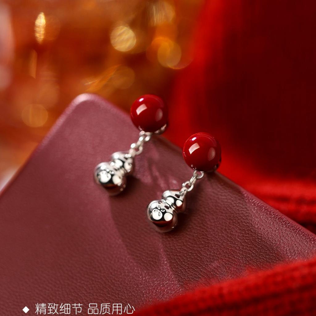 925 silver red gourd stud earrings 2026 Year of the Horse niche earrings New Year natal year earrings