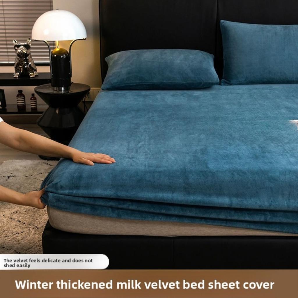 Winter Milk Velvet and Velvet Bed Sheet Single Mattress Cover Coral Velvet Thickened Bed Cover Single Full Package Bed Sheet Protective Cover