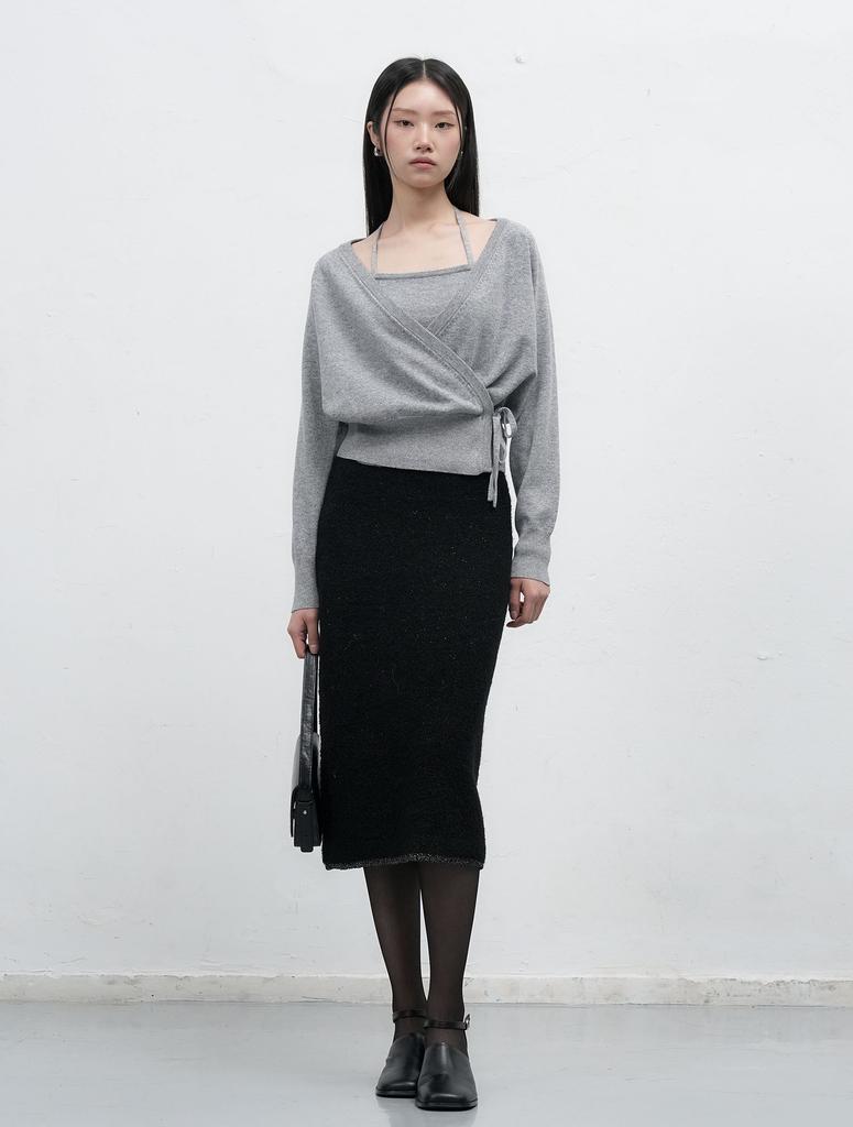 General Idea Metal Mix Boucle Midi Skirt [Black] / Wbe4L54540