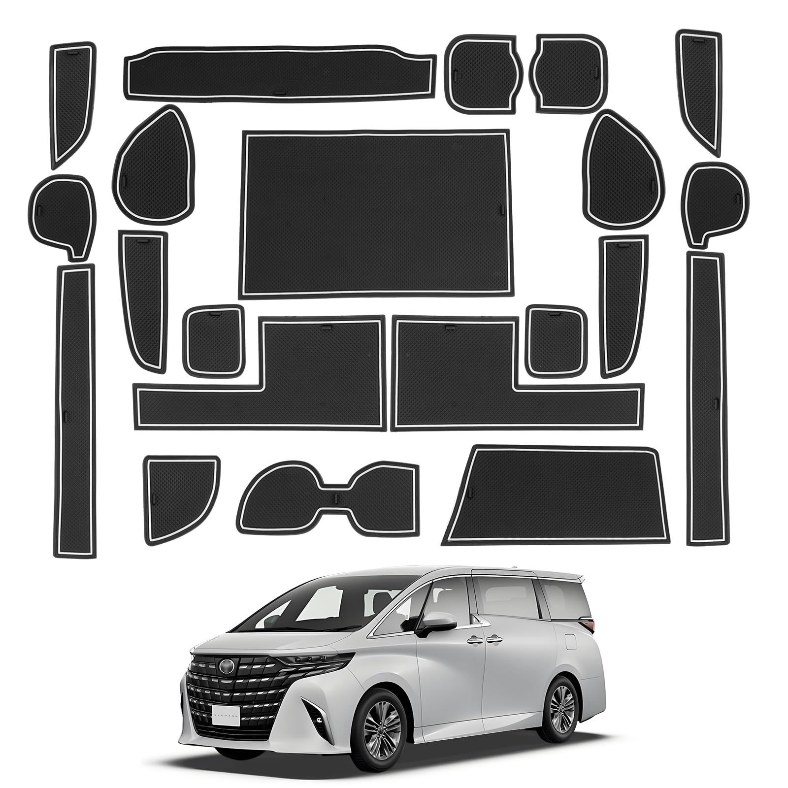 

LANGBEAN Toyota Alphard 40 Interior Rubber Door Pocket Scratch and Noise Interior Alphard Custom Set of 21 Series/Vellfire Mats, Non-Slip Mats, белый