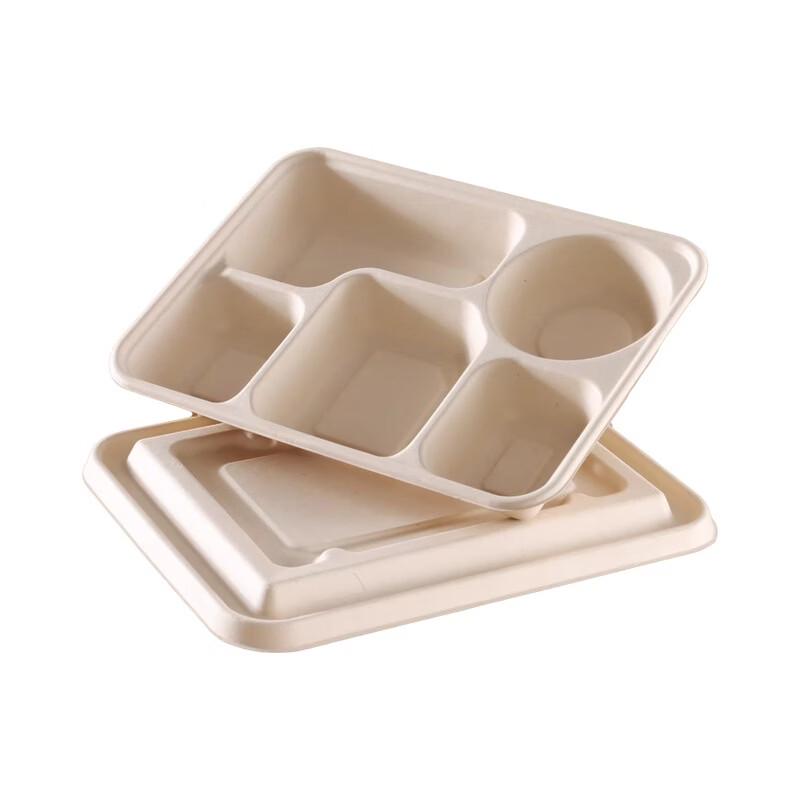 Degradable 5-Compartment Bagasse Meal Boxes with Lids