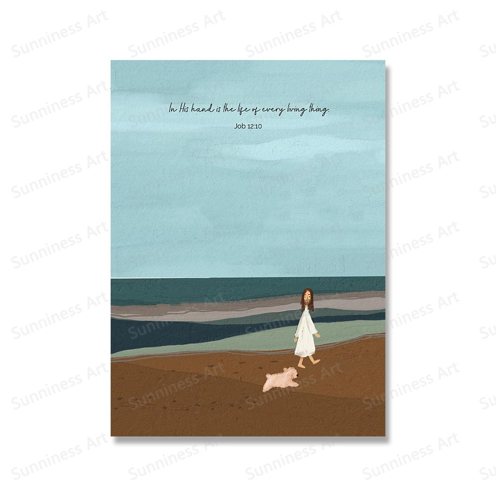 Bible Verse Inspirational Quotes Poster Beach Surf Ocean Painting Canvas Prints Starry Sky Faith Pictures Living Room Home Decor