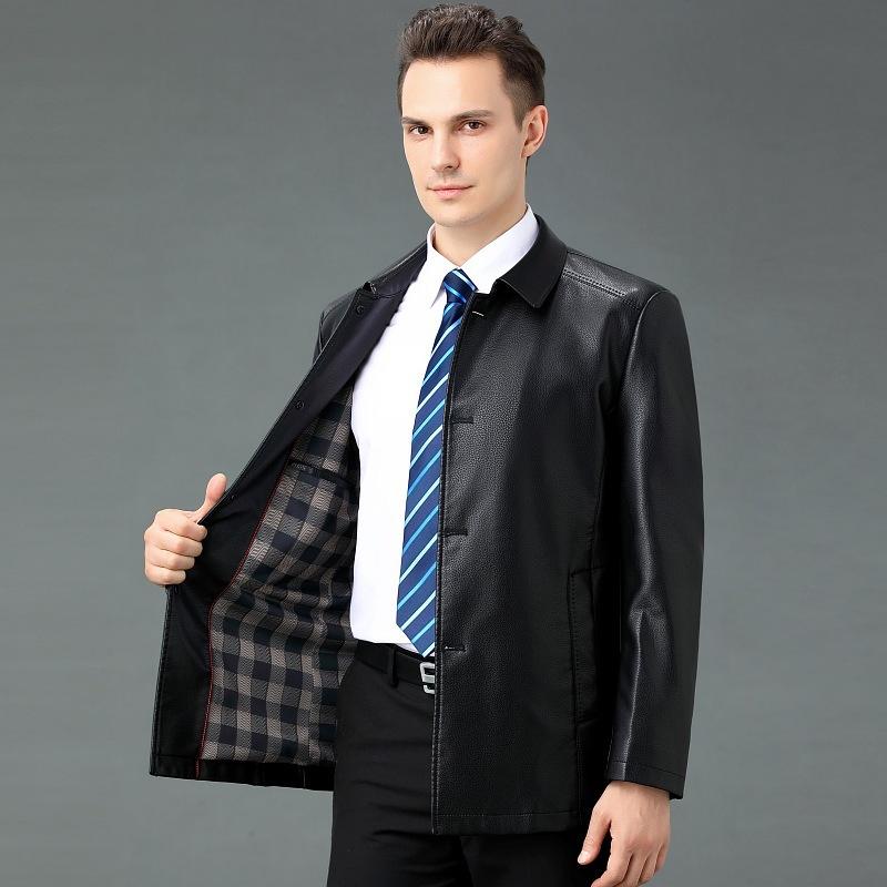 

Осенние и зимние кожаные куртки с лацканами для мужчин среднего и пожилого возраста, свободные куртки из овчины, однотонные кожаные и бархатные куртки для пап 190