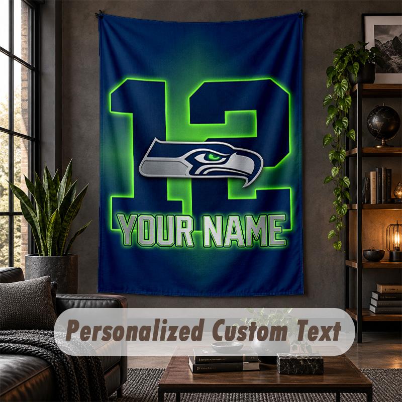 Personalized Wall Tapestry,Seattle Seahawks Custom Text, Soft Fabric Wall Art For Indoor Decoration