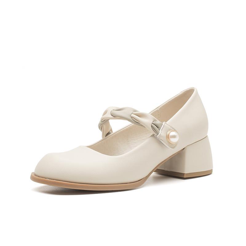 

Leather flat for Huizhou women s shoes Su Yinyin same high heels thick heel spring new French single shoes women 40 білий