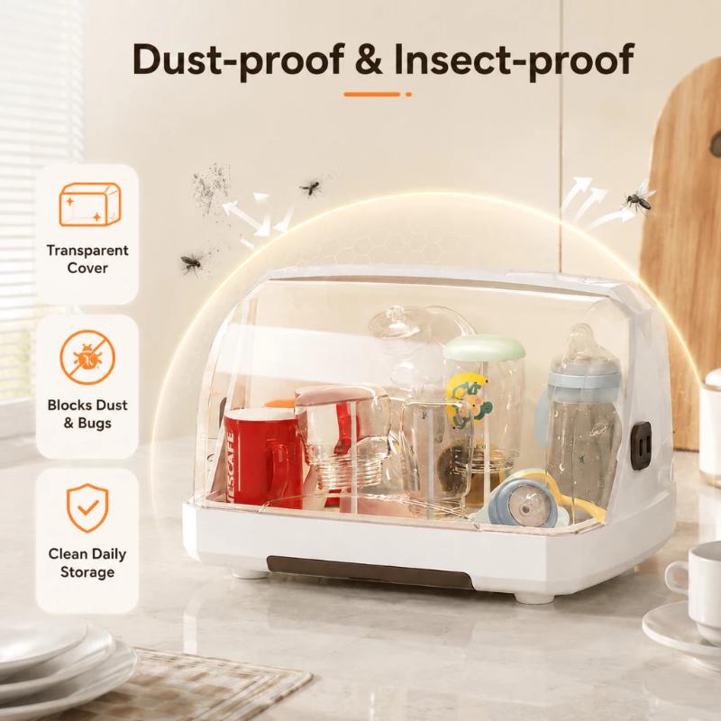 Cup Rack Dustproof Cover Clear View Cup Drainer Large Capacity Quick Drain Kitchen Organizer