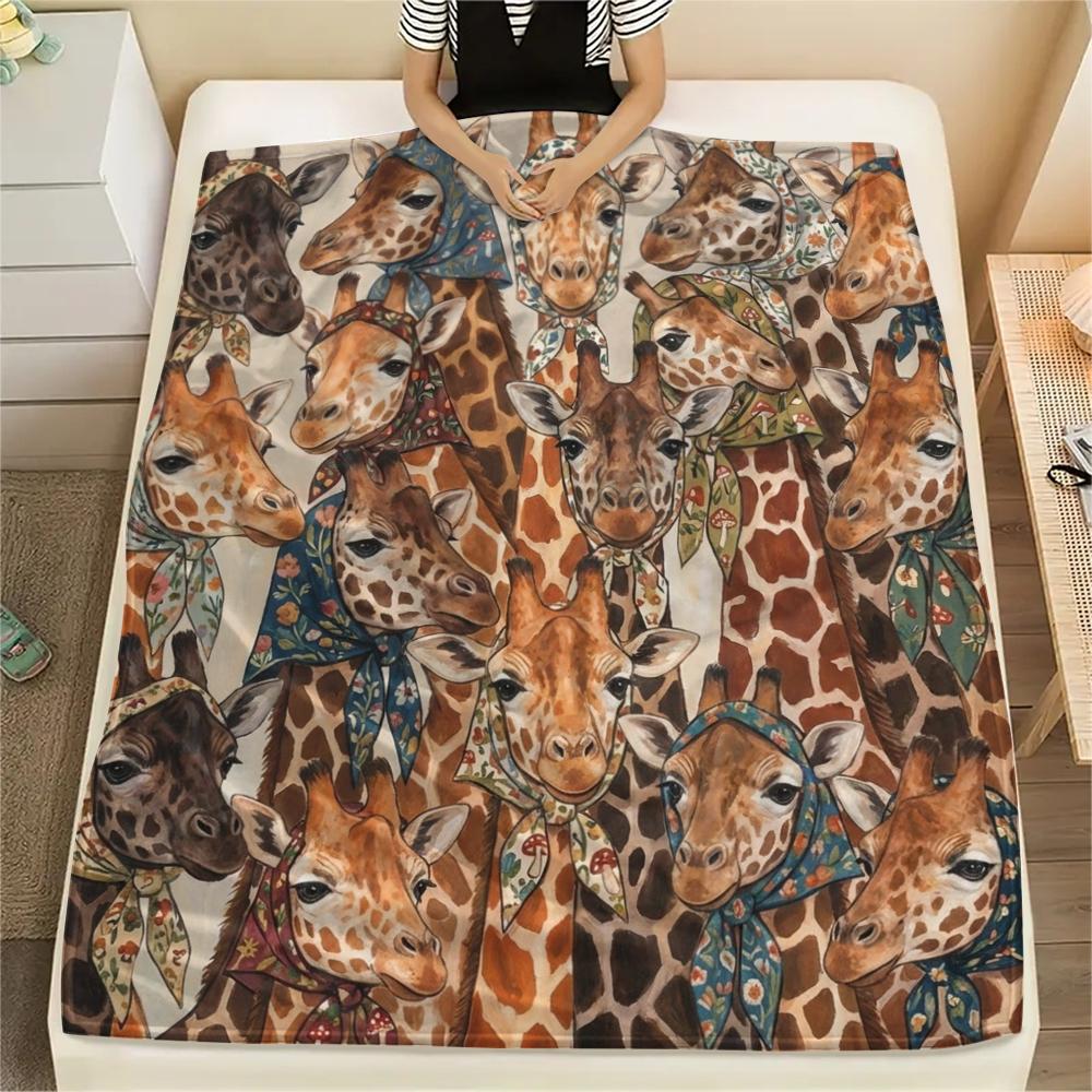 1 Stück Retro Tier Kunst Druck Flanelldecke, Hohe Qualität für Alle Jahreszeiten, Heimdekoration, Wärme und Komfort, Perfekt für Weihnachtsgeschenke