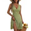 Women Casual Sleeveless Summer Dresses  Spring V Neck Patchwork Boho Floral  Cocktail Party  Dress