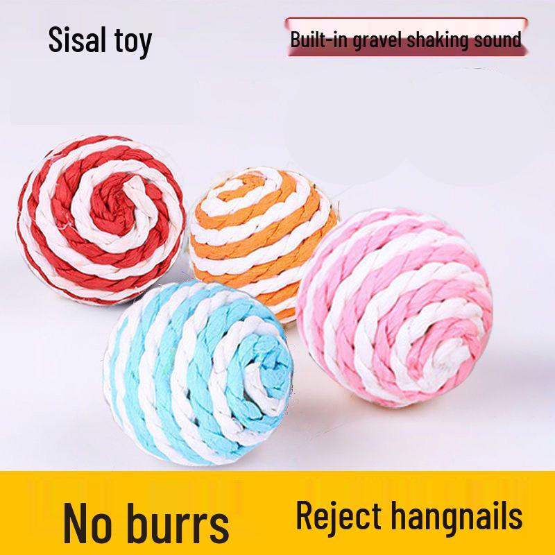 

Интерактивная 4-сантиметровая сизалевая игрушка-мяч для кошек с полосатым пером - Устойчивая к укусам и снимающая скуку