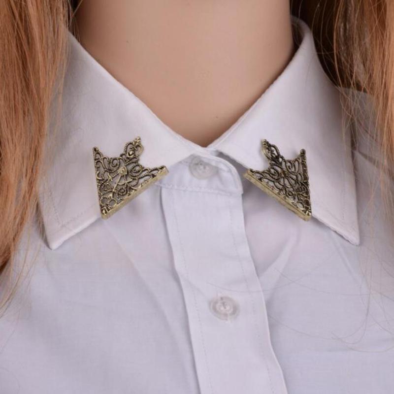 5Pair Vintage Hollow Patterned Triangle Brooch Metal Hollowed Out Crown Collar Brooch Exquisite Shirt Collar Pin Accessories