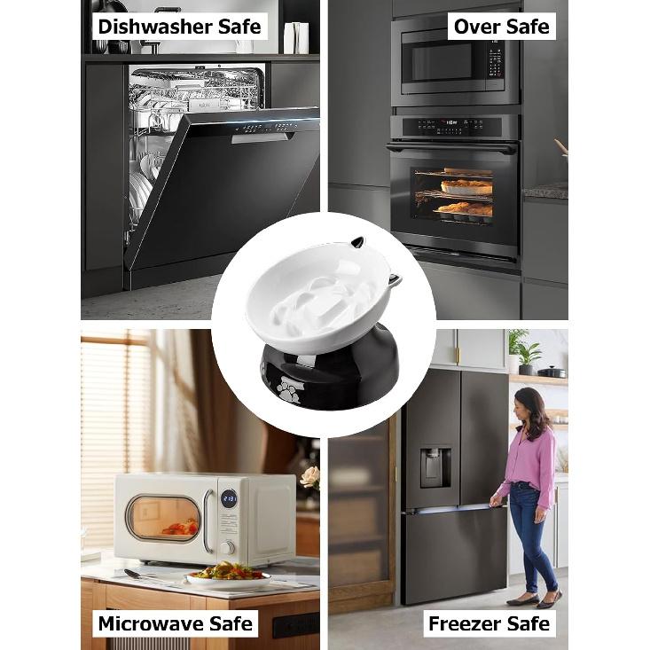 Y YHY Ceramic Cat Slow Feeder, Elevated Dog Food Bowl Tilted Design, Slow Feeder Bowl No Black Chin, Cat Shape for Dry and Wet Food